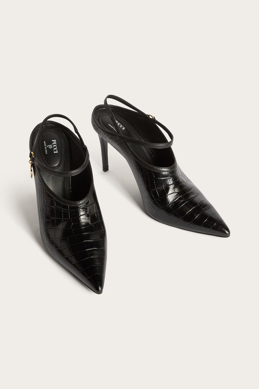 Coco-Print Leather Heels