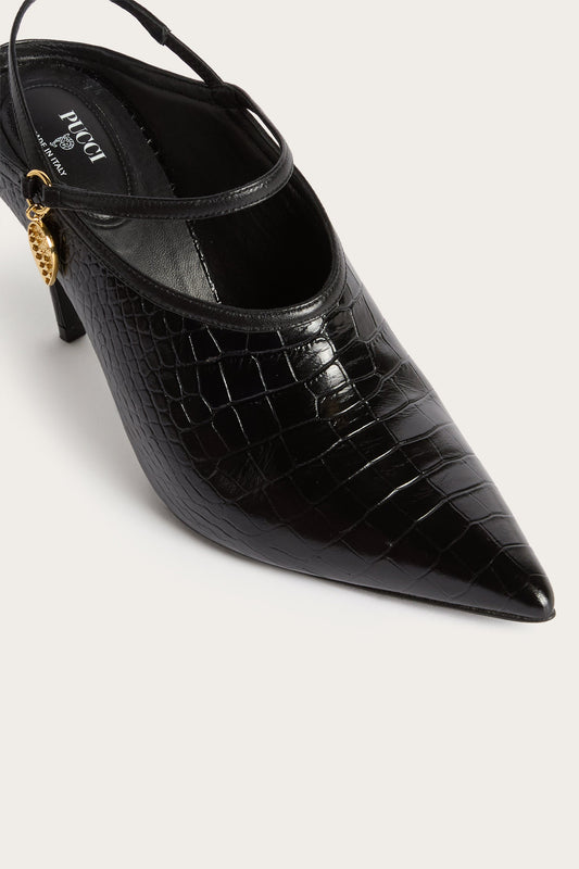 Coco-Print Leather Heels