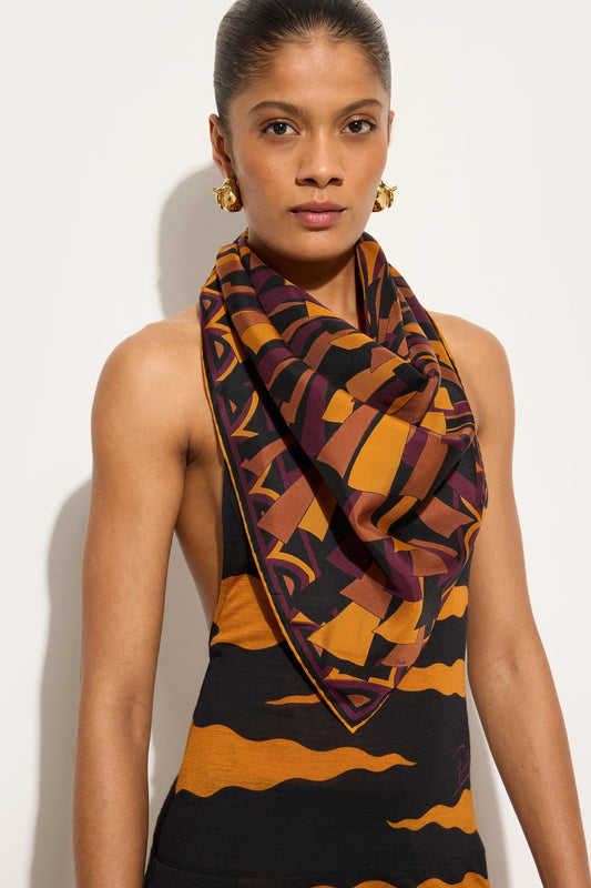 Foulard a Triangolo in Seta in Stampa Baiadera
