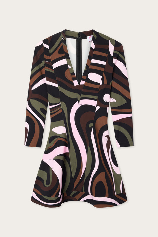 Marmo Print Jersey V-Neck Dress