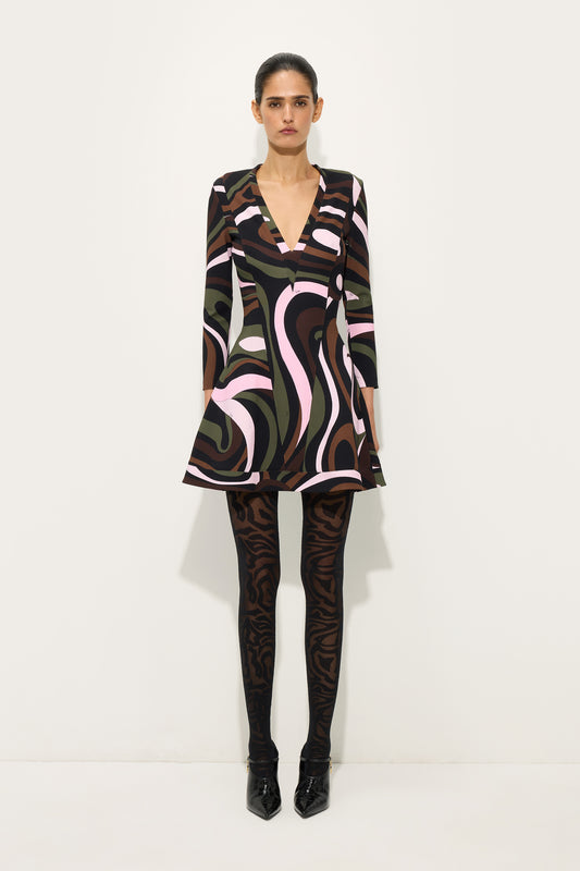 Marmo Print Jersey V-Neck Dress