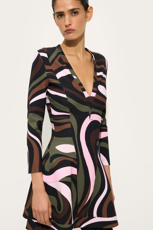 Marmo Print Jersey V-Neck Dress