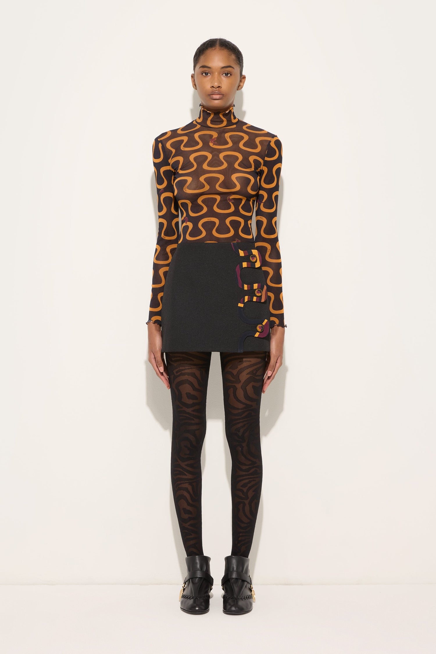 Onda Print High-Neck Tulle Top