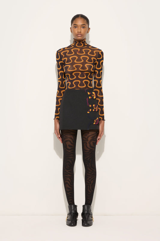 Onda Print High-Neck Tulle Top