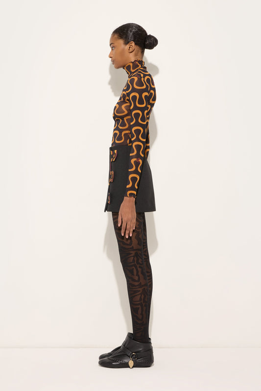 Onda Print High-Neck Tulle Top