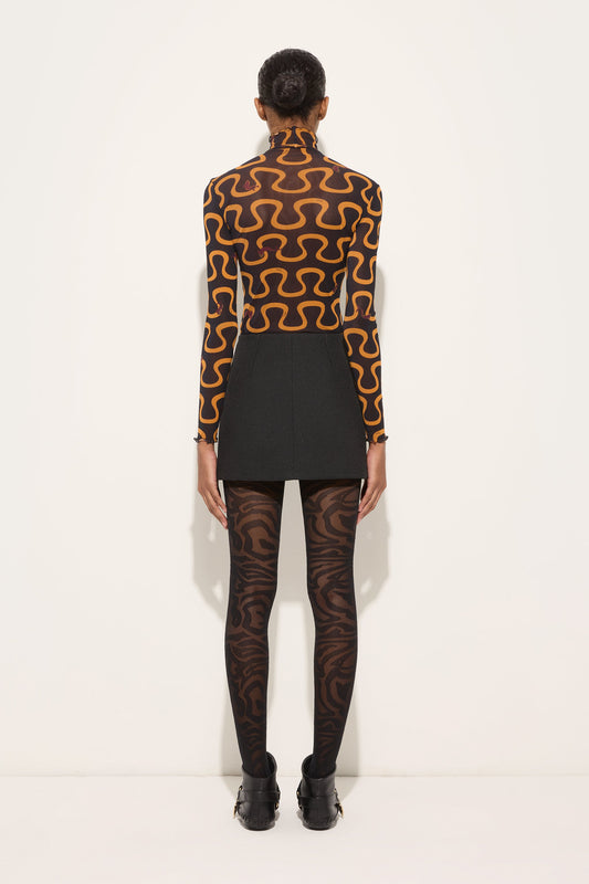 Onda Print High-Neck Tulle Top