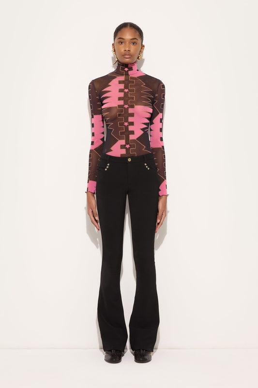 Valdimontone Print High-Neck Tulle Top