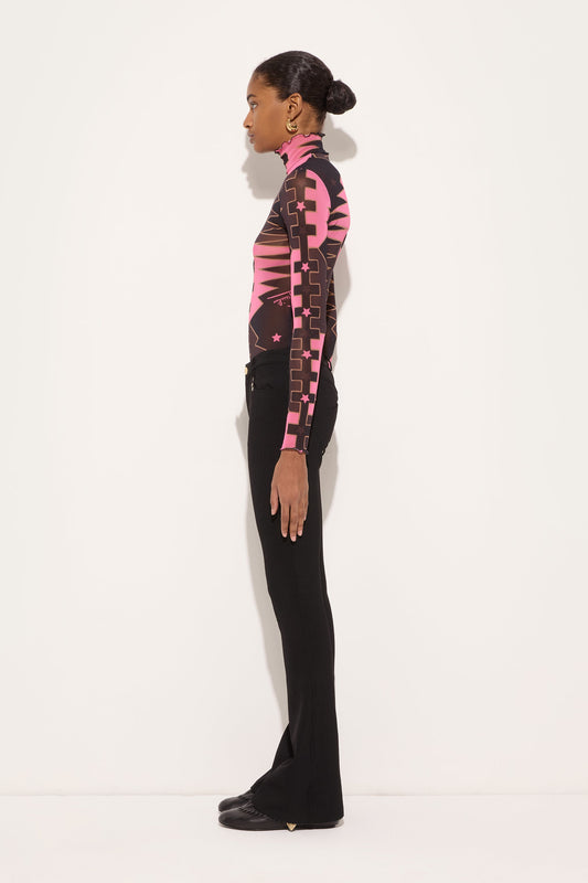 Valdimontone Print High-Neck Tulle Top