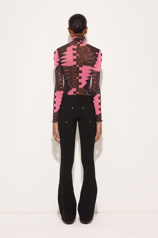 Valdimontone Print High-Neck Tulle Top
