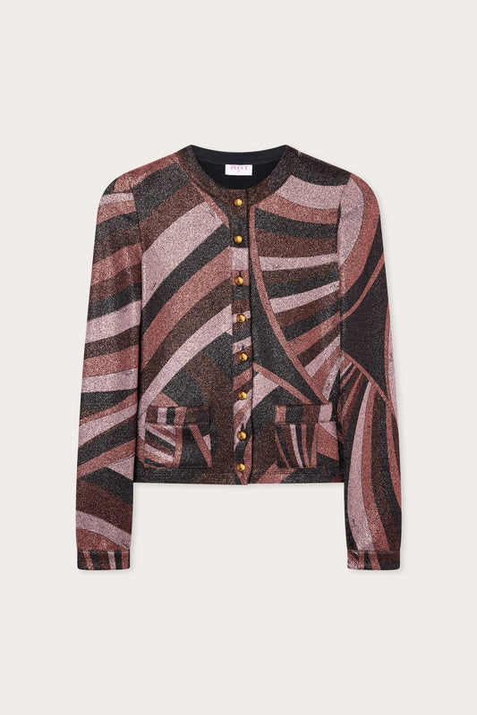 Cardigan in Jersey Lurex in Stampa Iride