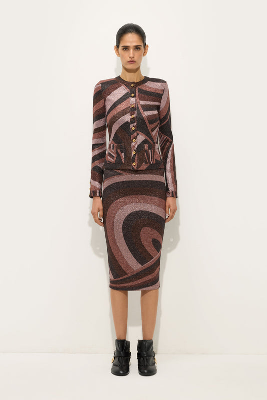 Cardigan in Jersey Lurex in Stampa Iride