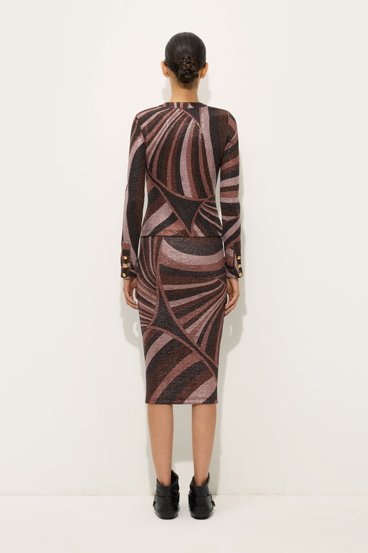 Cardigan in Jersey Lurex in Stampa Iride