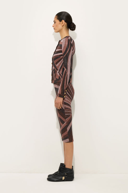 Cardigan in Jersey Lurex in Stampa Iride