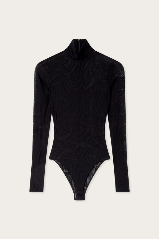 Body a Collo Alto in Tulle Jacquard