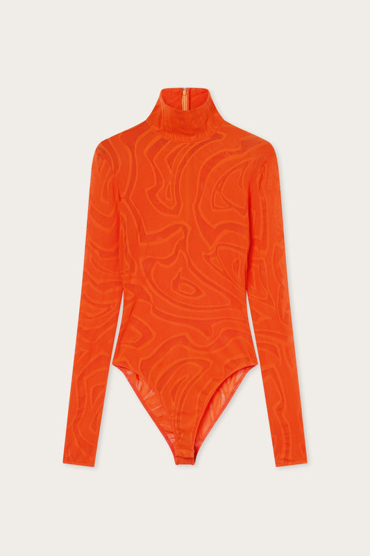 High-Neck Jacquard Tulle Bodysuit