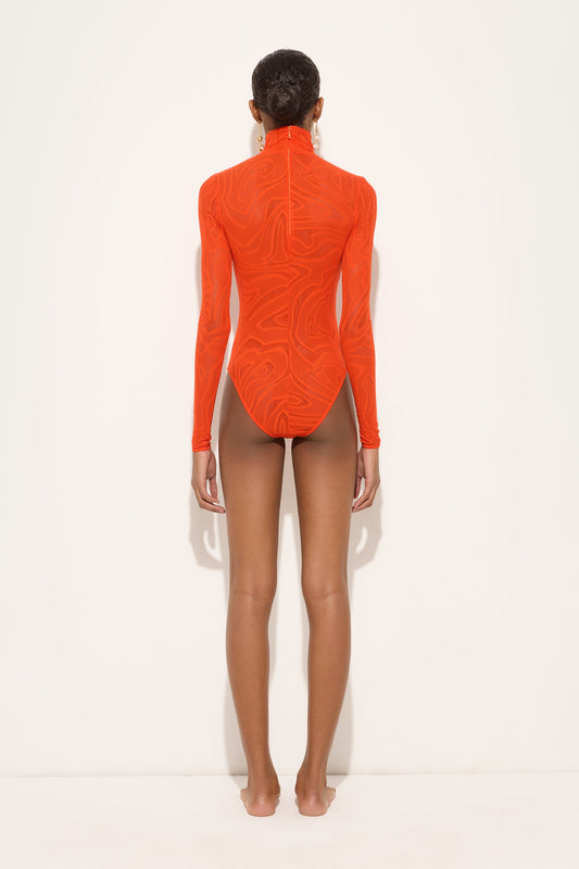 High-Neck Jacquard Tulle Bodysuit