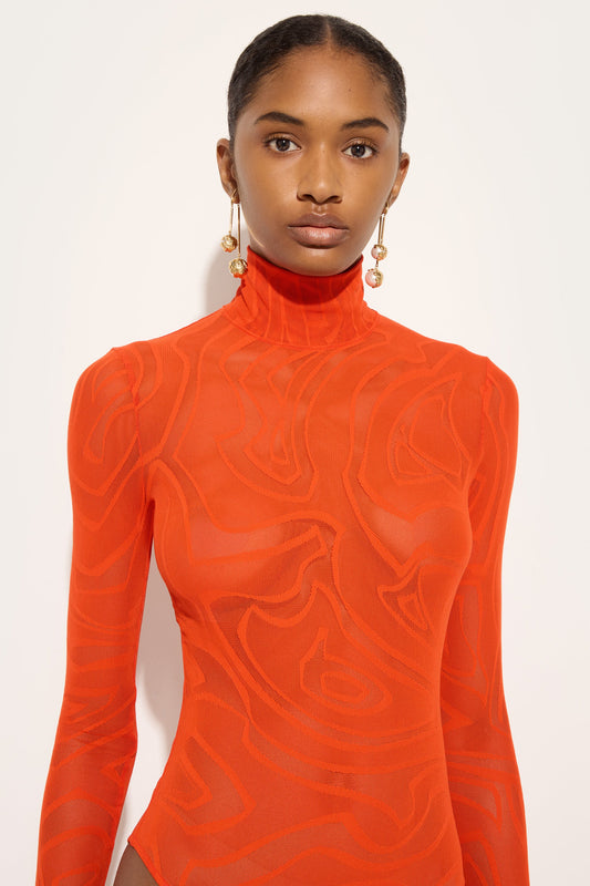High-Neck Jacquard Tulle Bodysuit
