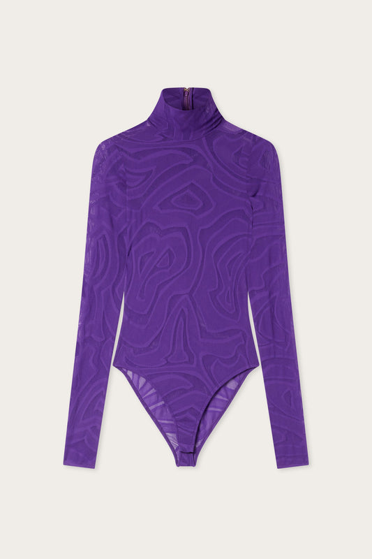 High-Neck Jacquard Tulle Bodysuit