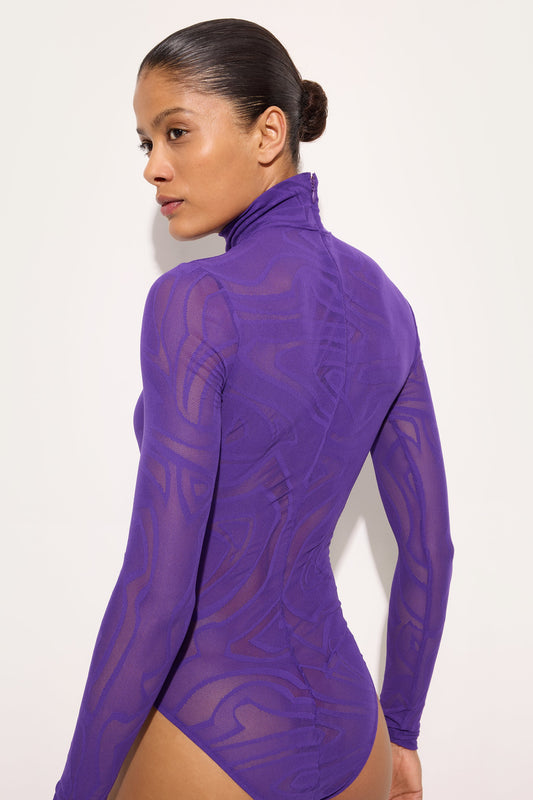 High-Neck Jacquard Tulle Bodysuit