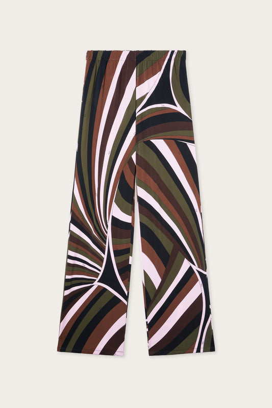 Pantaloni in Jersey Satinato in Stampa Iride
