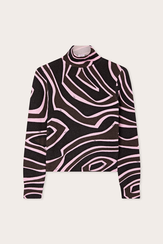 Top a Collo Alto in Lana in Stampa Labirinto
