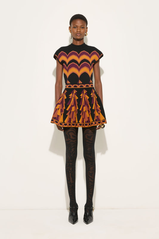 Baiadera Print Flared Jacquard Skirt