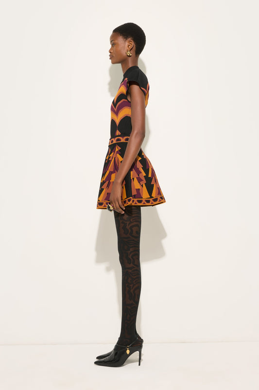 Baiadera Print Flared Jacquard Skirt