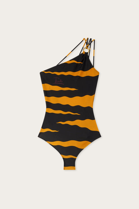 Costume Intero Monospalla in Stampa Fiamme