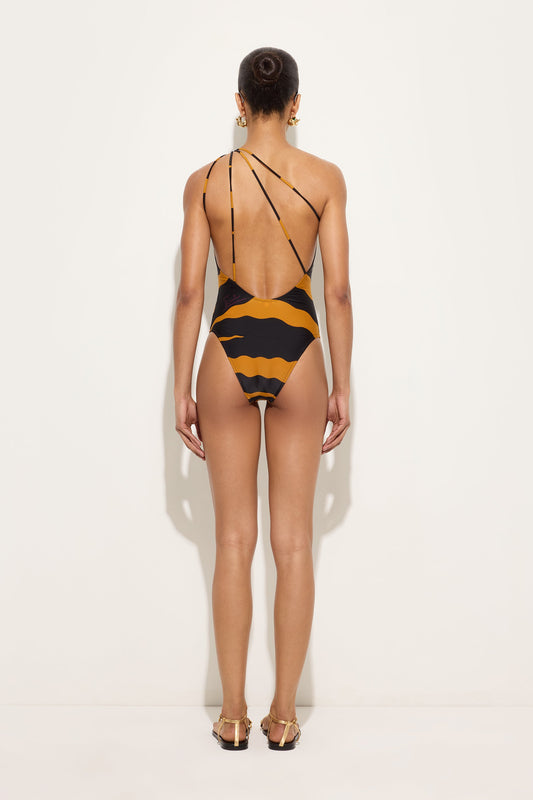 Costume Intero Monospalla in Stampa Fiamme