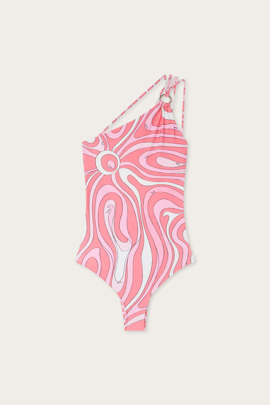 Marmo Print One Shoulder Swimsuit