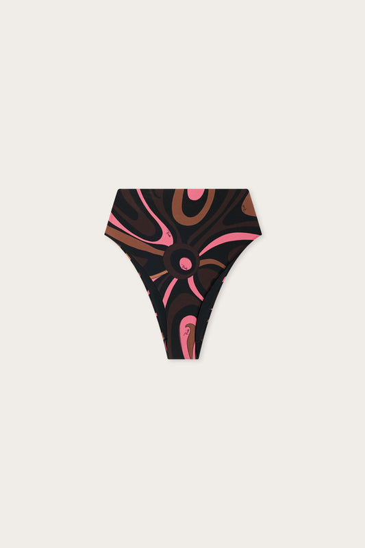 Slip Bikini a Vita Alta in Stampa Marmo