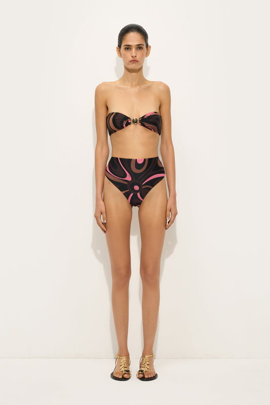 Slip Bikini a Vita Alta in Stampa Marmo