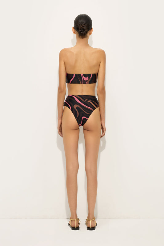 Slip Bikini a Vita Alta in Stampa Marmo