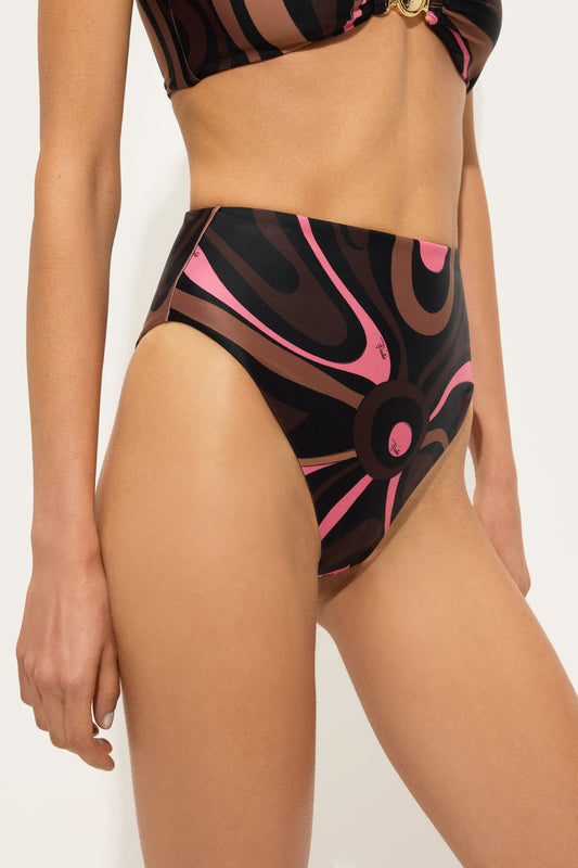 Slip Bikini a Vita Alta in Stampa Marmo