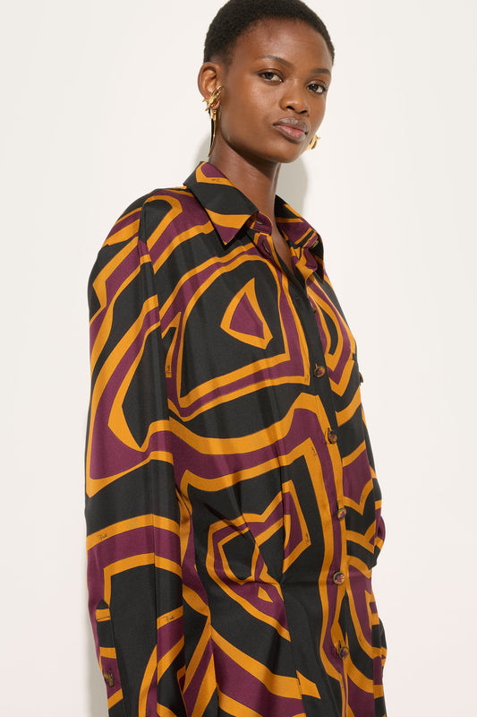 Labirinto Print Silk Shirt Dress