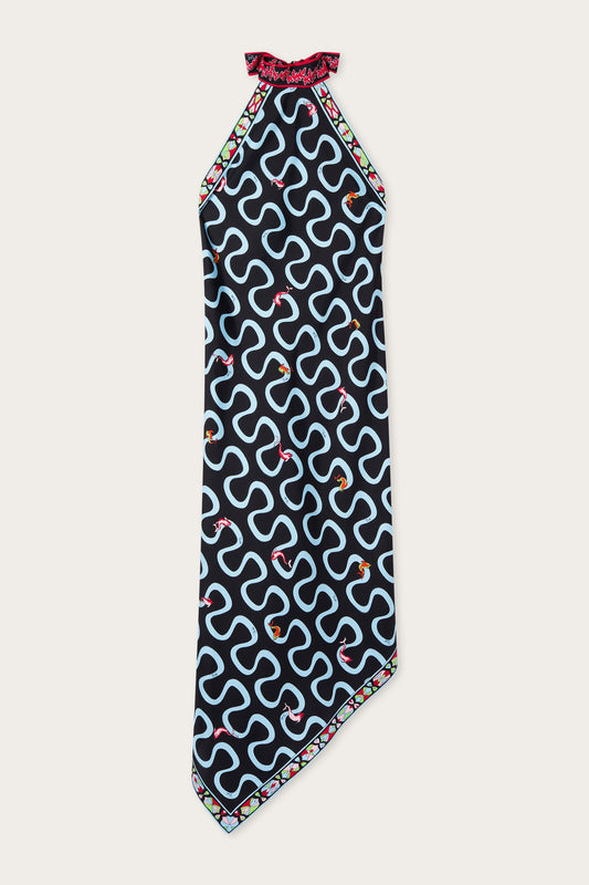 Onda Print Halterneck Silk Dress