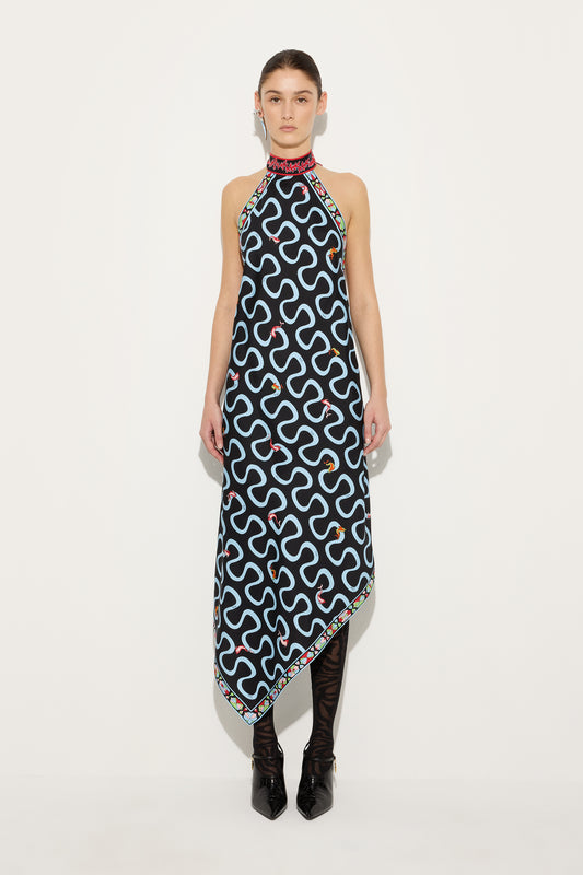 Onda Print Halterneck Silk Dress