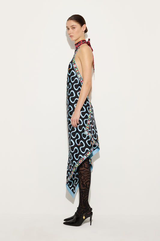 Onda Print Halterneck Silk Dress