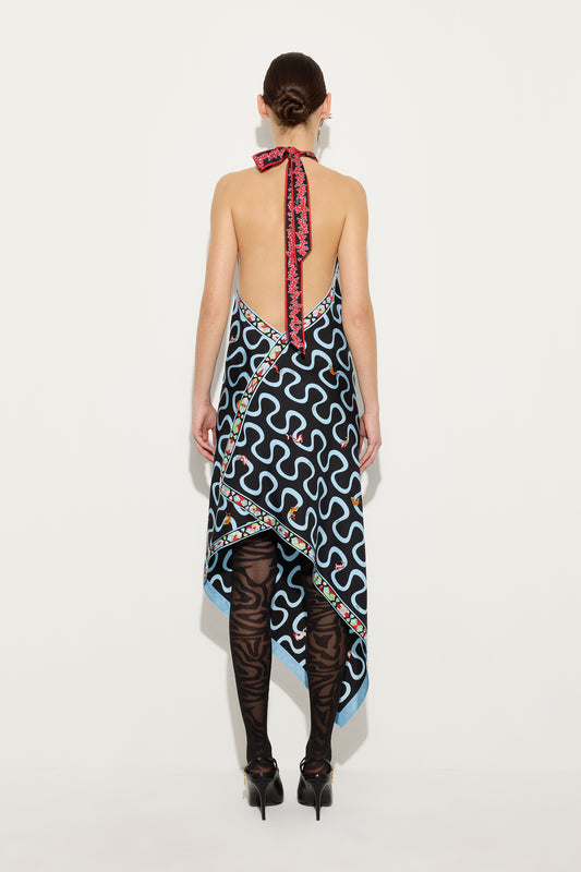 Onda Print Halterneck Silk Dress