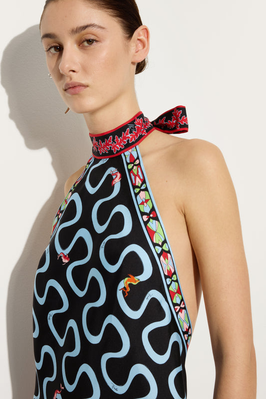 Onda Print Halterneck Silk Dress