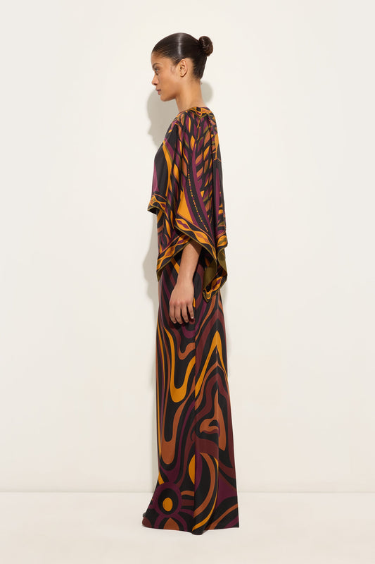 Marmo Print Silk Dress with Cape