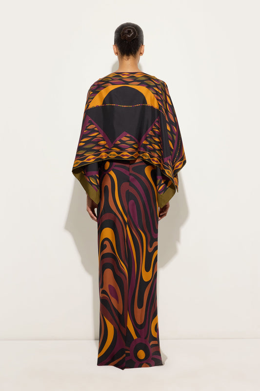 Marmo Print Silk Dress with Cape