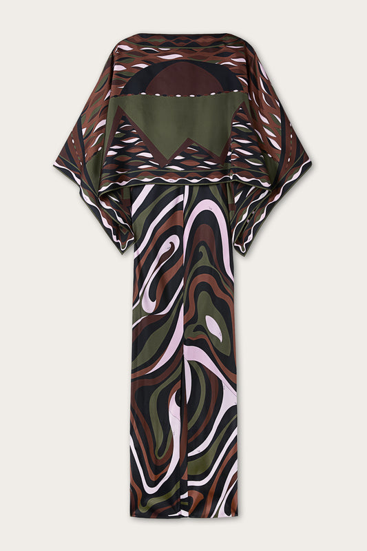 Marmo Print Silk Dress with Cape