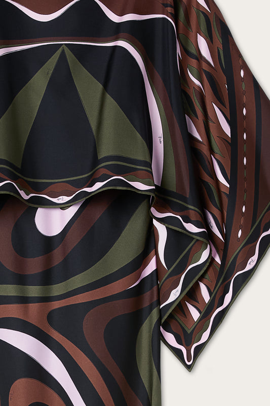 Marmo Print Silk Dress with Cape