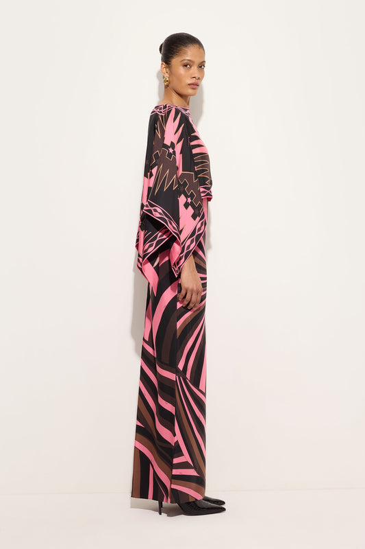Iride Print Silk Dress with Cape