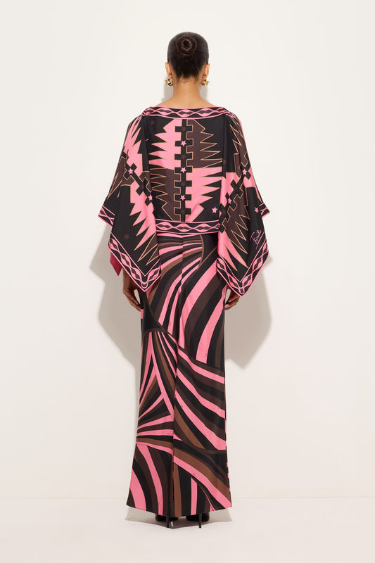 Iride Print Silk Dress with Cape