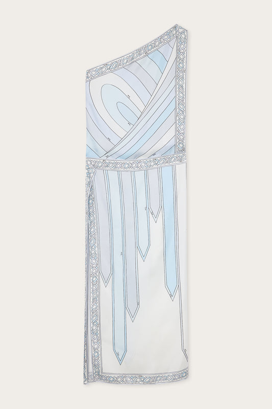 Iride and Nastri Print One-Shoulder Silk Dress