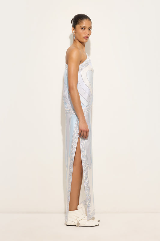 Iride and Nastri Print One-Shoulder Silk Dress