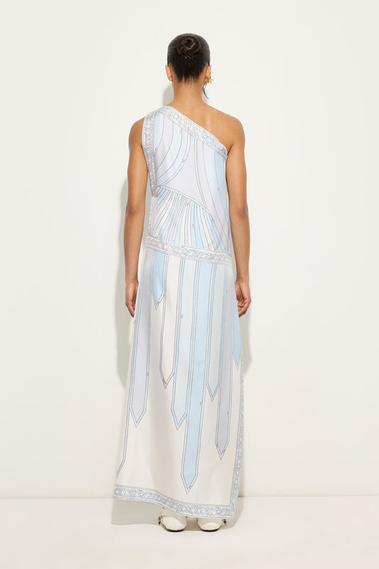 Iride and Nastri Print One-Shoulder Silk Dress