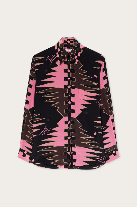 Valdimontone Print Oversized Silk Shirt